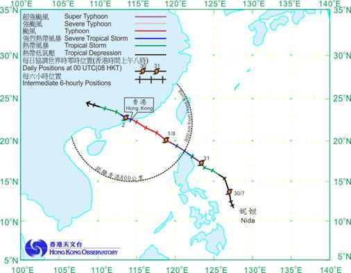 Track of Typhoon Nida: 29 July � 3 August 2016